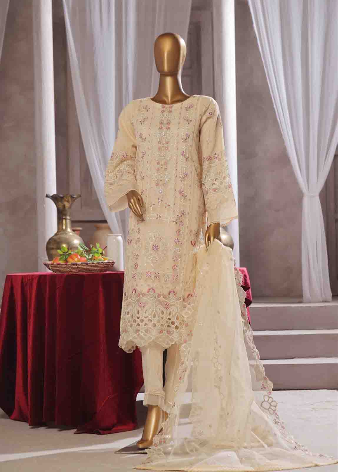 Bin Saeed Fabric - RTS-015 A- 3 Piece Embroidered Organza