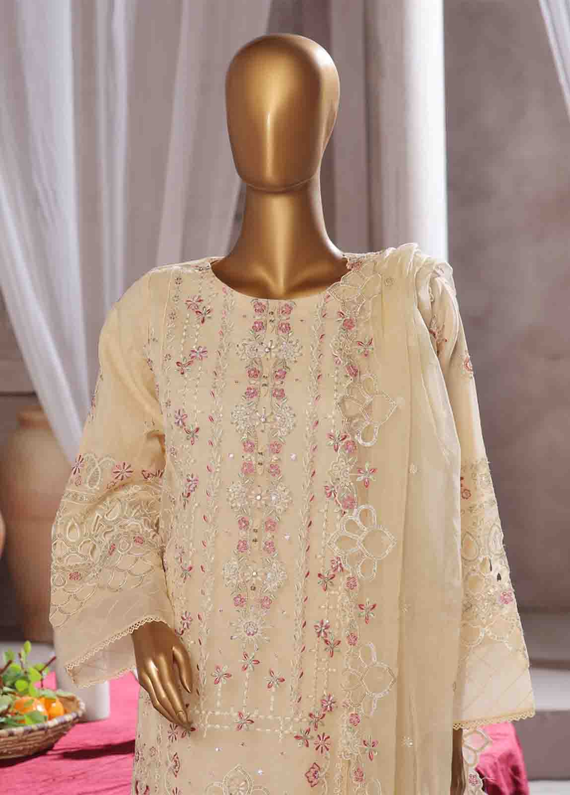Bin Saeed Fabric - RTS-015 A- 3 Piece Embroidered Organza