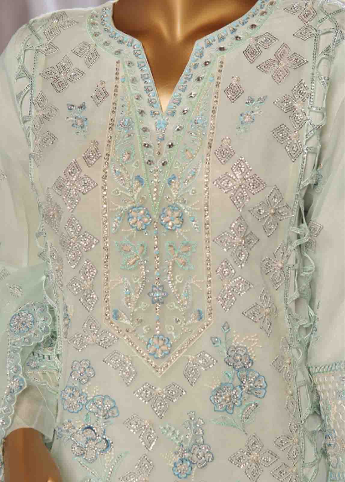 Bin Saeed Fabric - RTS-015 B- 3 Piece Embroidered Organza