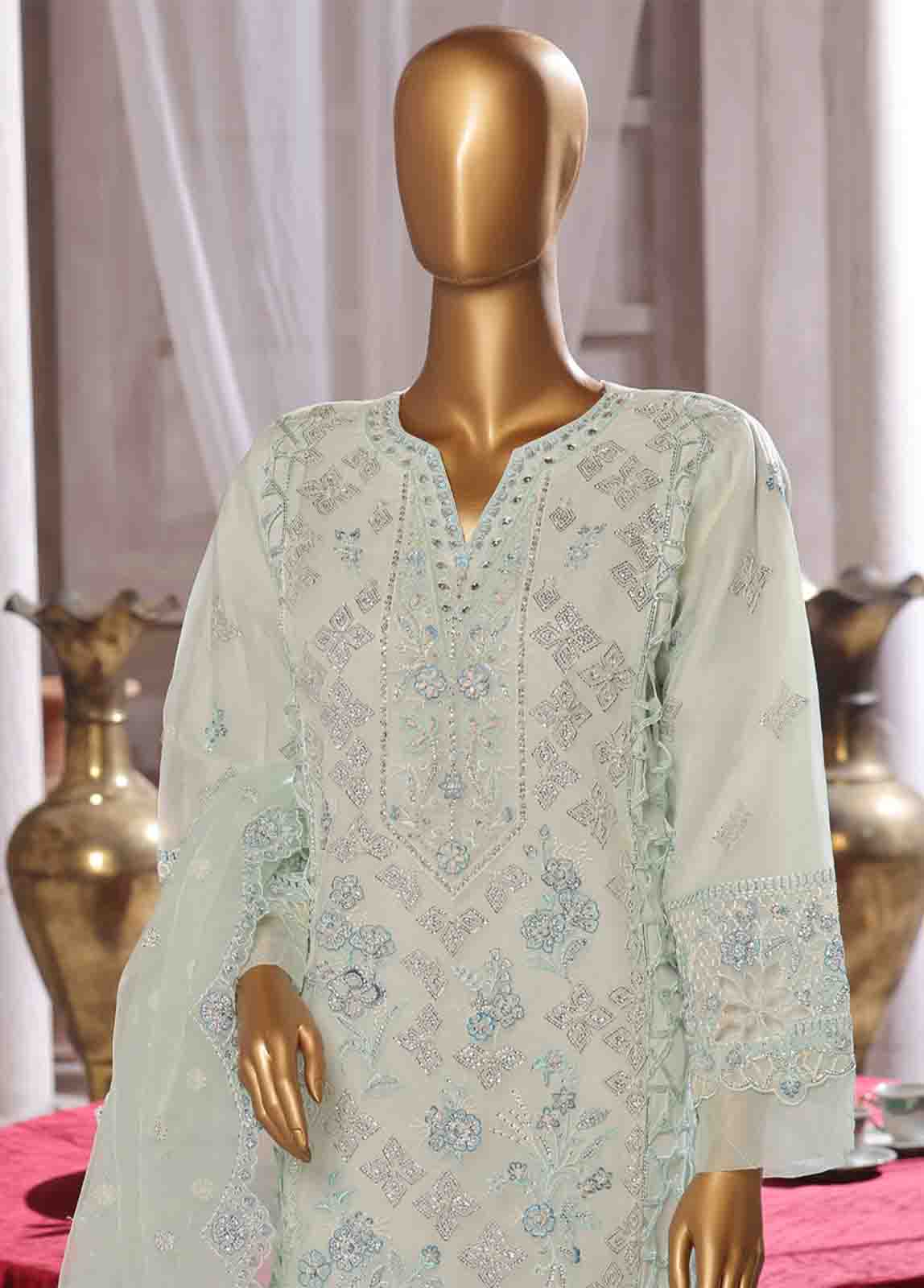 Bin Saeed Fabric - RTS-015 B- 3 Piece Embroidered Organza