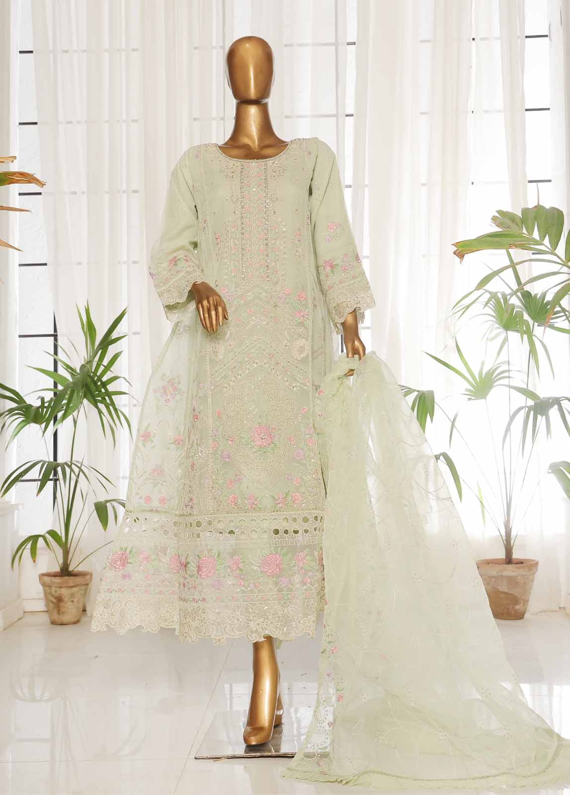 Bin Saeed Fabric - RTS-015 F- 3 Piece Organza Stitched Suit