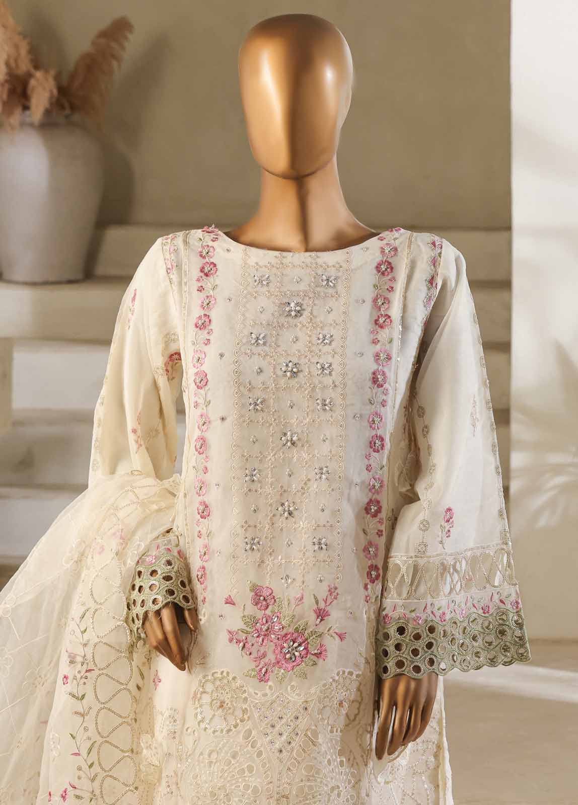 RTS-0017 M- 3 Piece Organza Stitched Suit