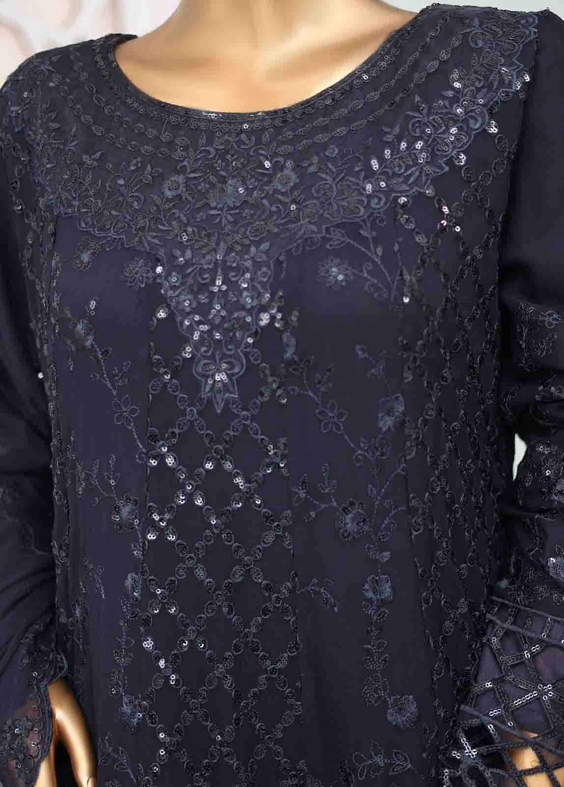 Bin Saeed Fabric - RTSC-001 B- 3 Piece Embroidered Chiffon Frock