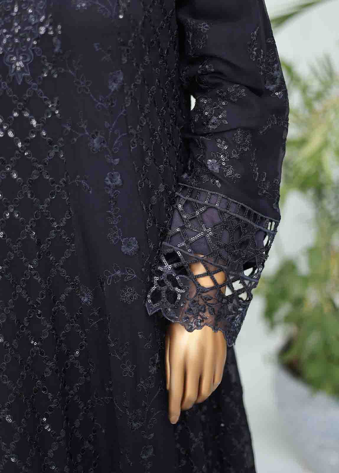 Bin Saeed Fabric - RTSC-001 B- 3 Piece Embroidered Chiffon Frock