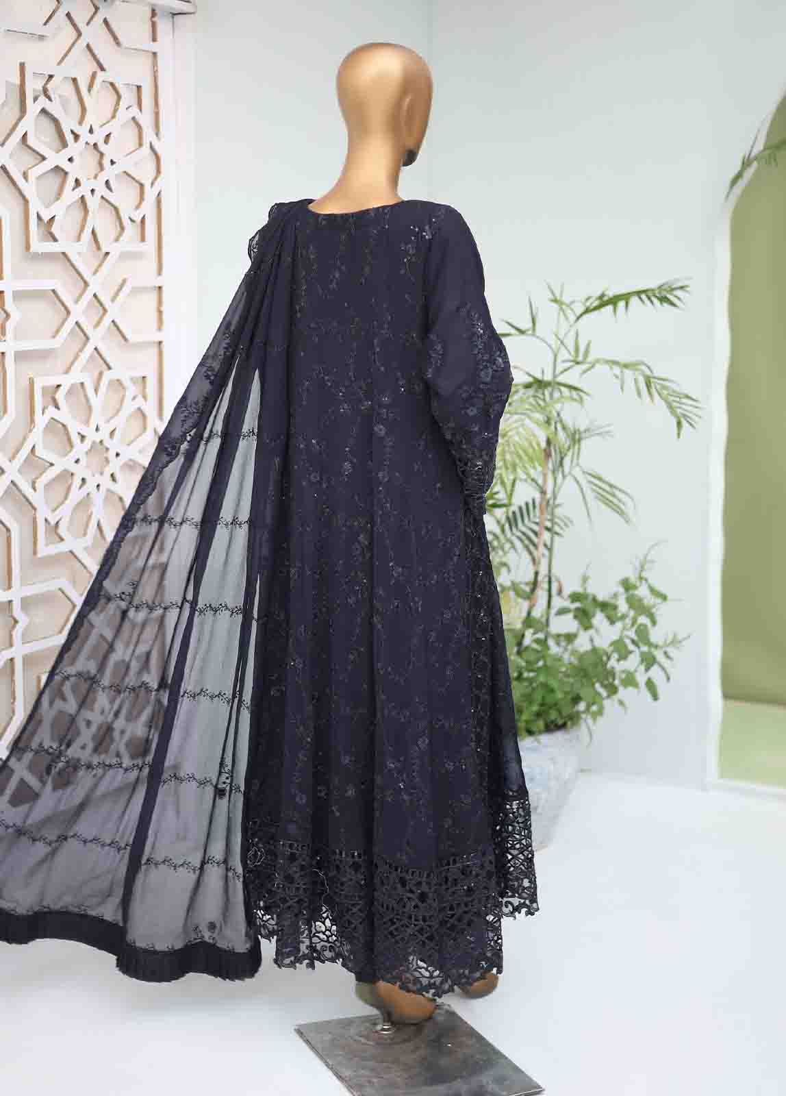 Bin Saeed Fabric - RTSC-001 B- 3 Piece Embroidered Chiffon Frock