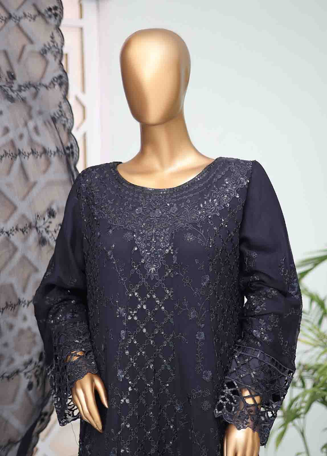 Bin Saeed Fabric - RTSC-001 B- 3 Piece Embroidered Chiffon Frock