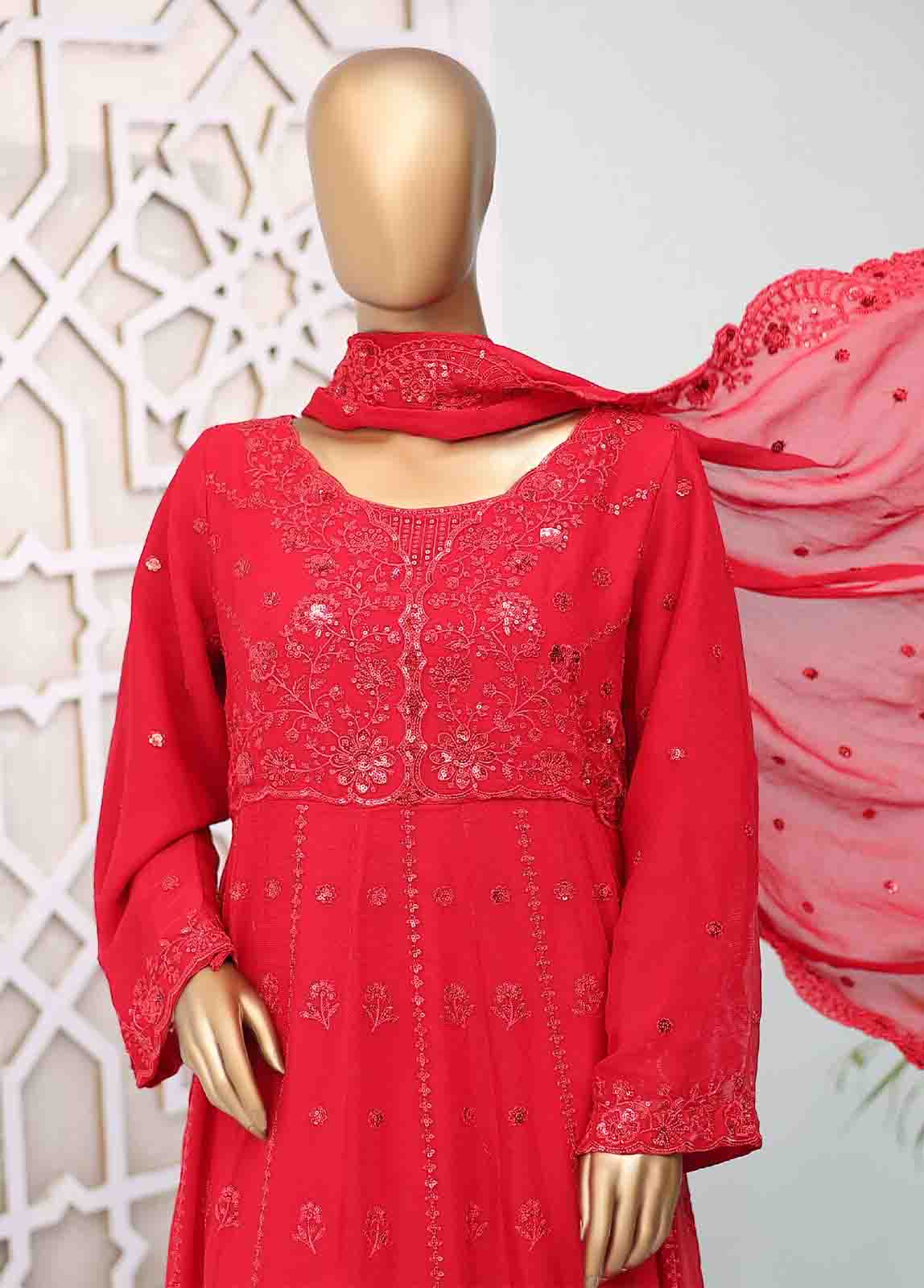 Bin Saeed Fabric - RTSC-002 B- 3 Piece Embroidered Chiffon Frock
