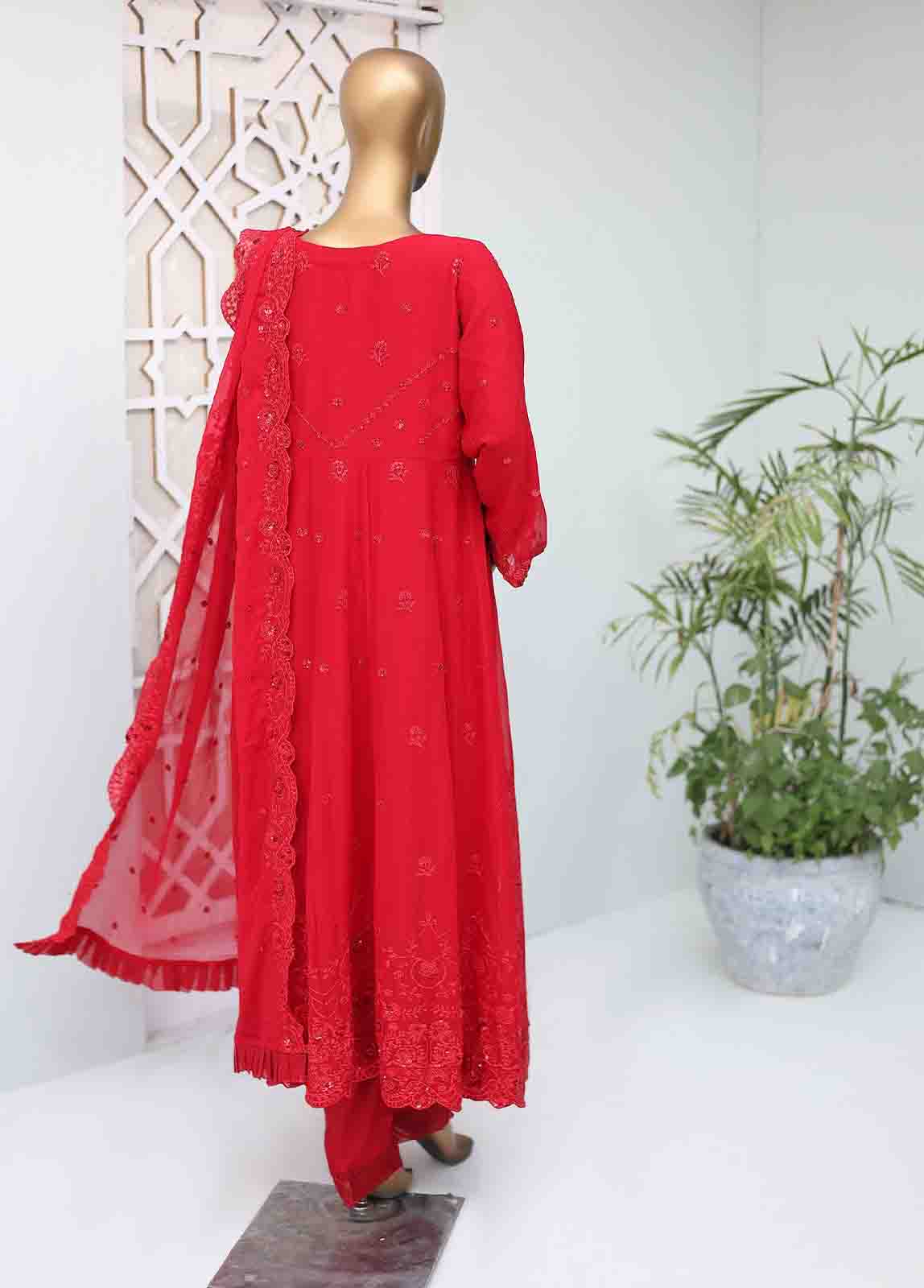 Bin Saeed Fabric - RTSC-002 B- 3 Piece Embroidered Chiffon Frock