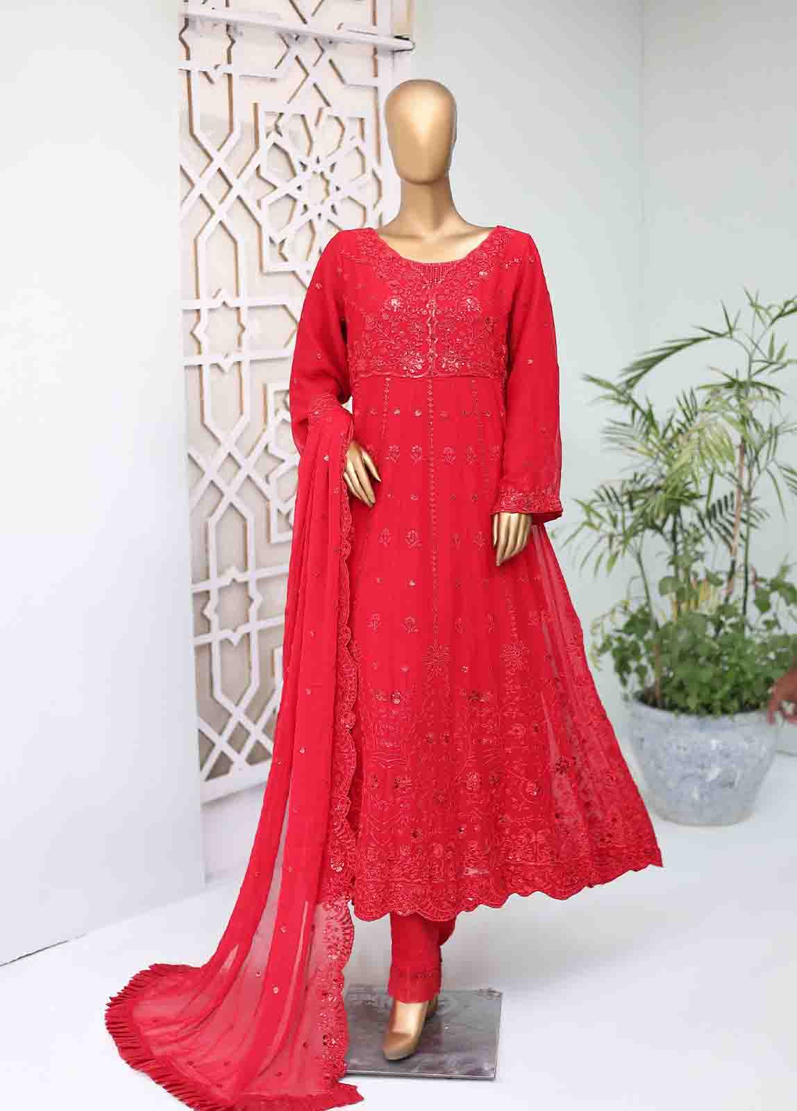 Bin Saeed Fabric - RTSC-002 B- 3 Piece Embroidered Chiffon Frock