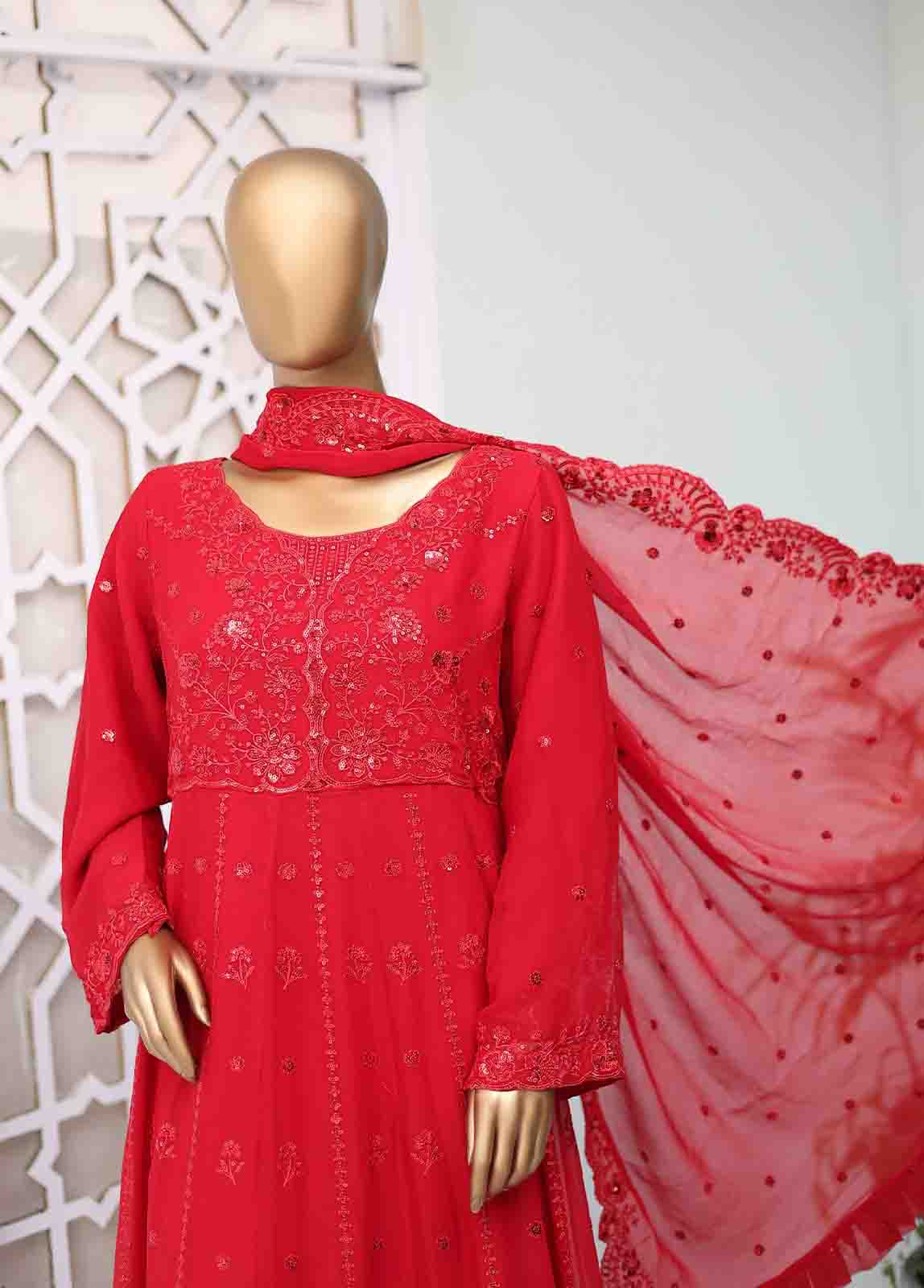 Bin Saeed Fabric - RTSC-002 B- 3 Piece Embroidered Chiffon Frock