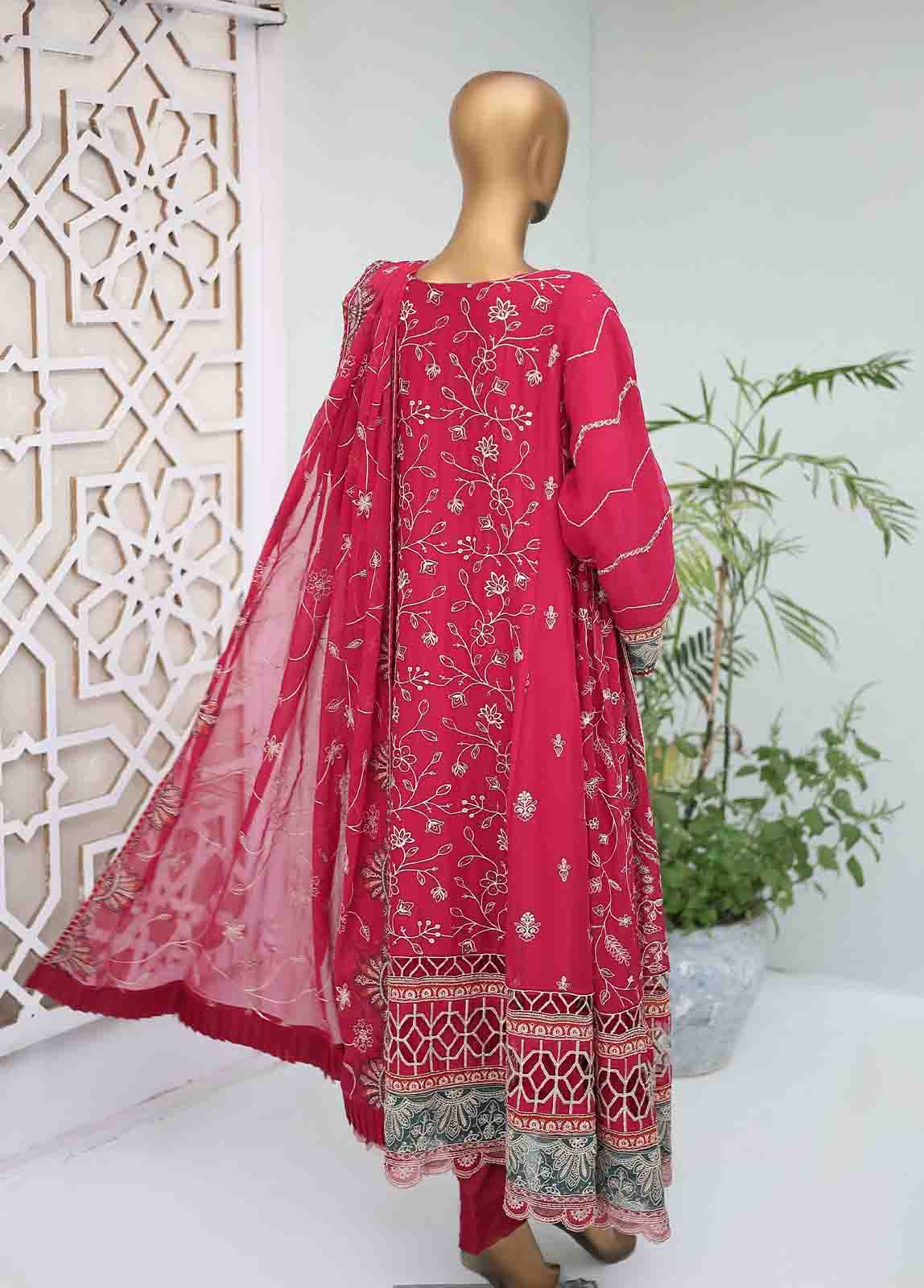 Bin Saeed Fabric - RTSC-003- 3 Piece Embroidered Chiffon Frock