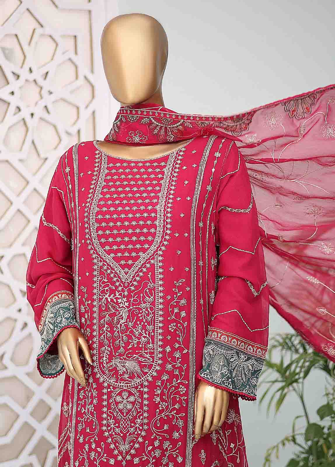 Bin Saeed Fabric - RTSC-003- 3 Piece Embroidered Chiffon Frock