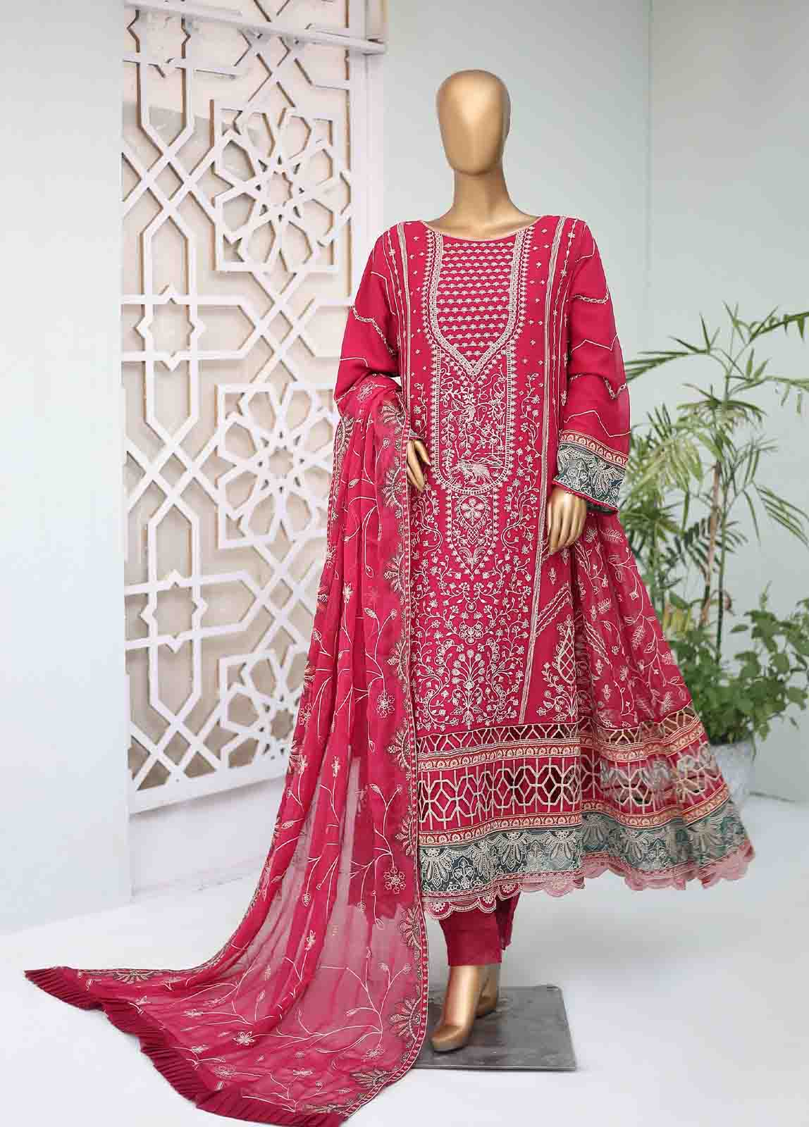 Bin Saeed Fabric - RTSC-003- 3 Piece Embroidered Chiffon Frock