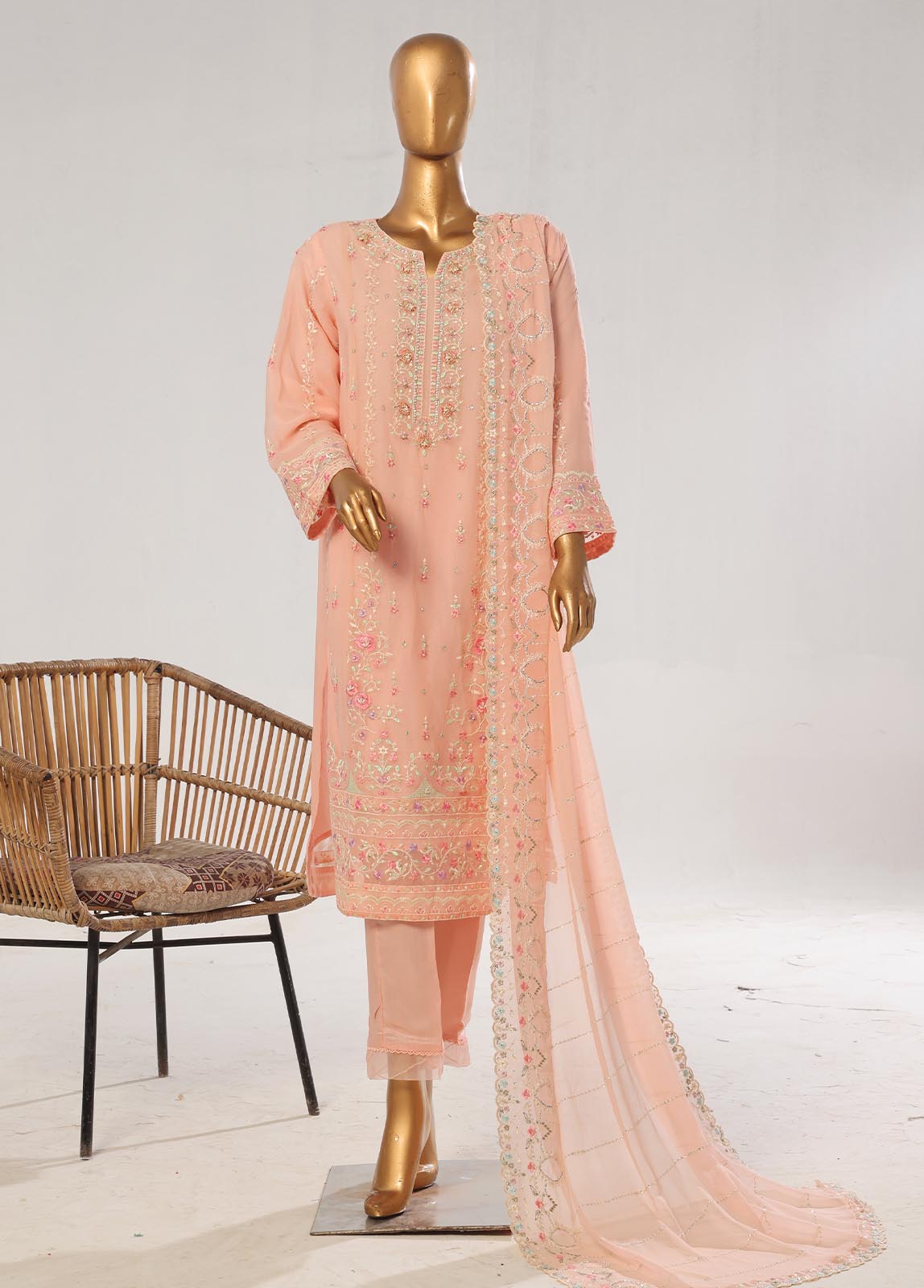 Bin Saeed Fabric - RTSC-005 H- 3 Piece Chiffon Stitched Suit