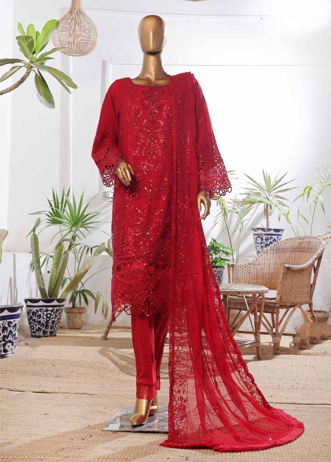 Bin Saeed Fabric - RTSC-008- 3 Piece Chiffon Stitched Suit