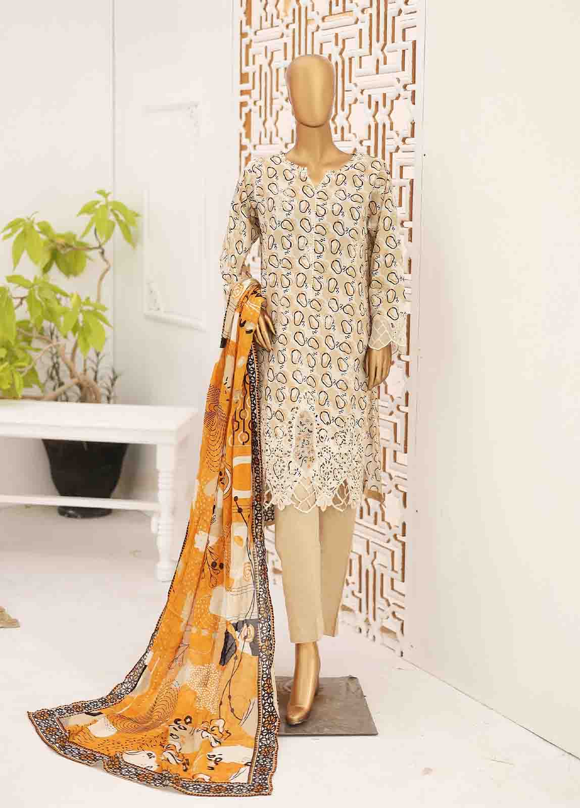 Bin Saeed Fabric - SEMB-0200- 3 Piece Cotton Embroidered Suit