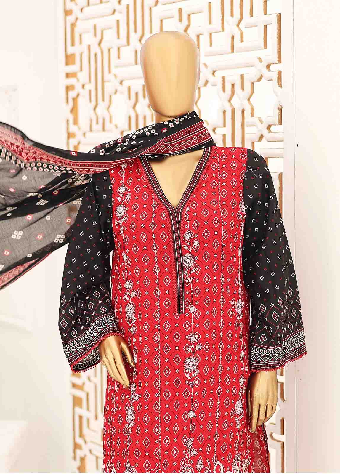 Bin Saeed Fabric - SEMB-033- 3 Piece Cotton Embroidered Suit