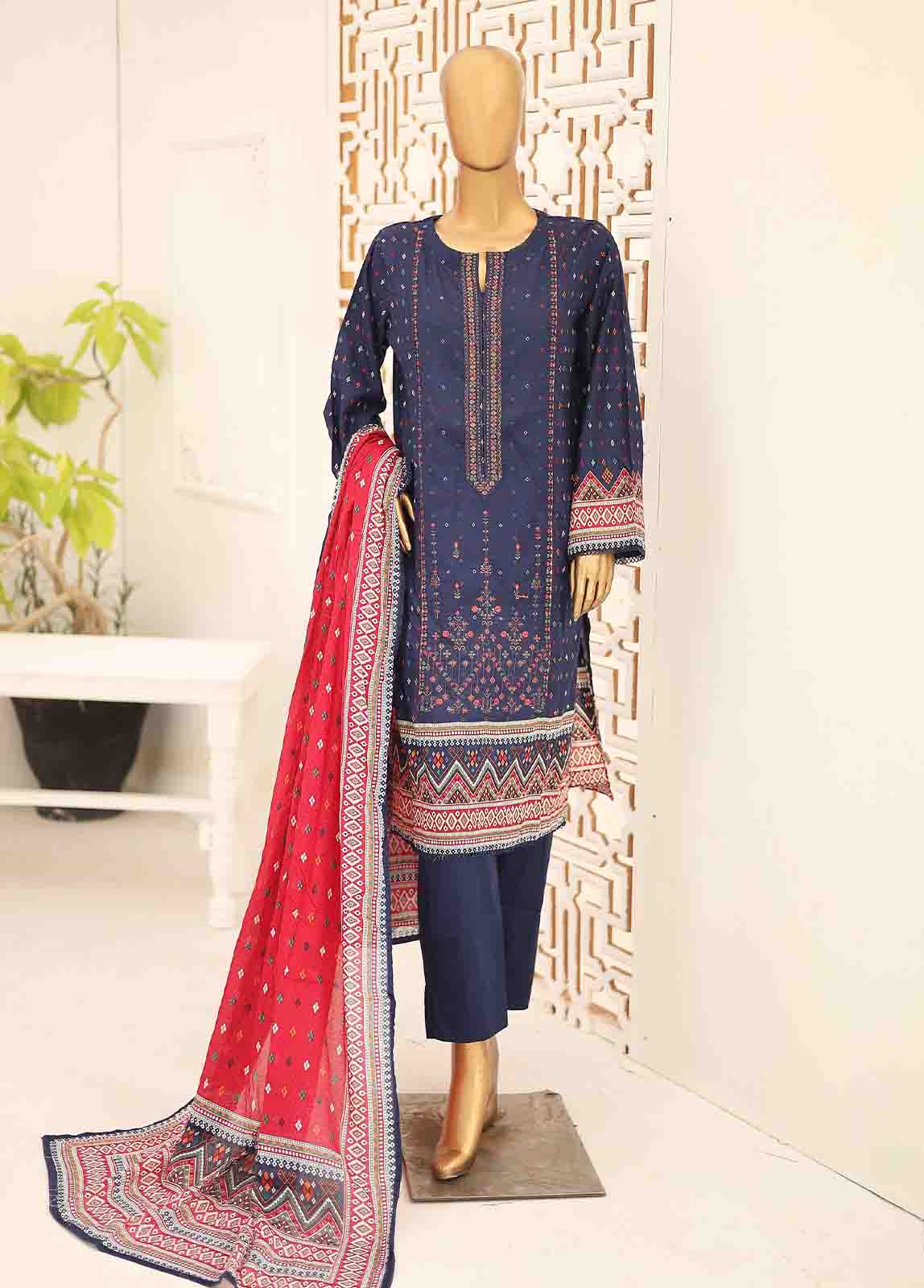 Bin Saeed Fabric - SEMB-038- 3 Piece Cotton Embroidered Suit
