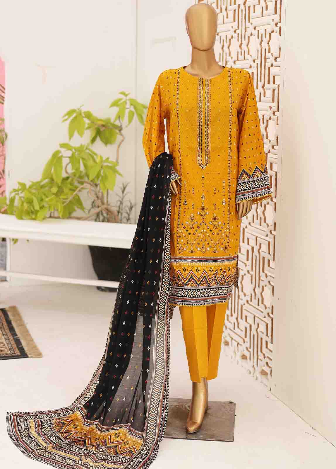 Bin Saeed Fabric - SEMB-039- 3 Piece Cotton Embroidered Suit