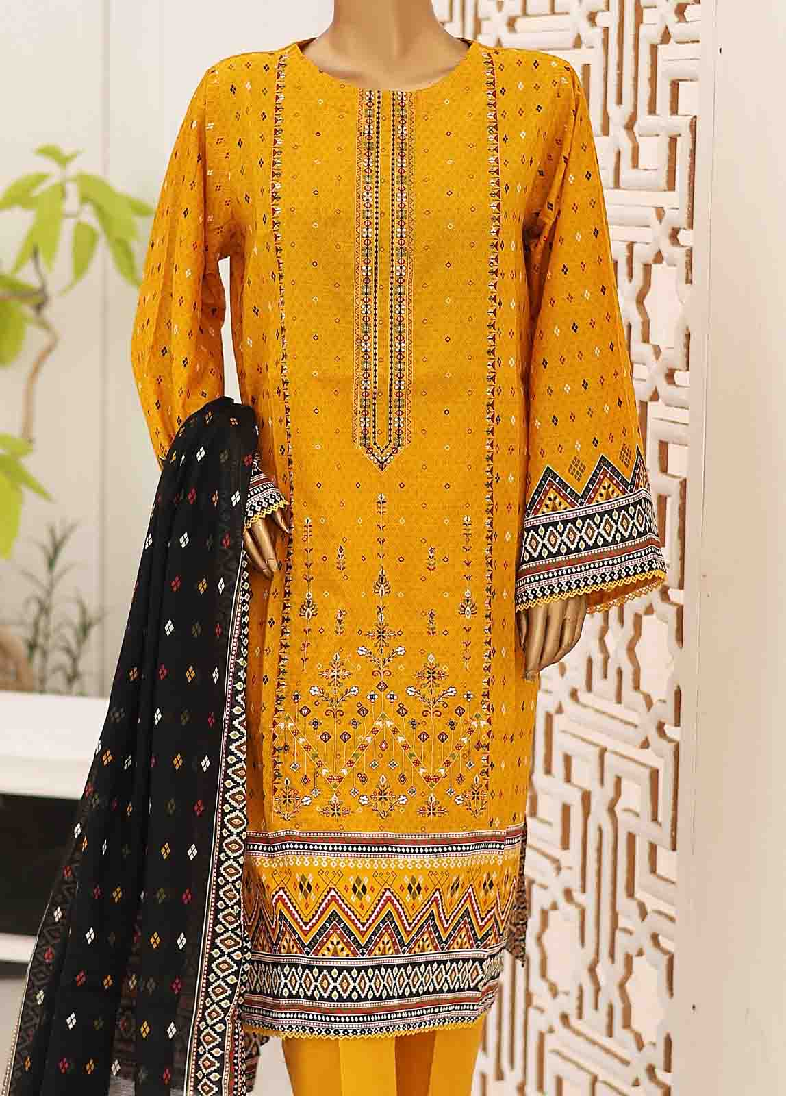 Bin Saeed Fabric - SEMB-039- 3 Piece Cotton Embroidered Suit