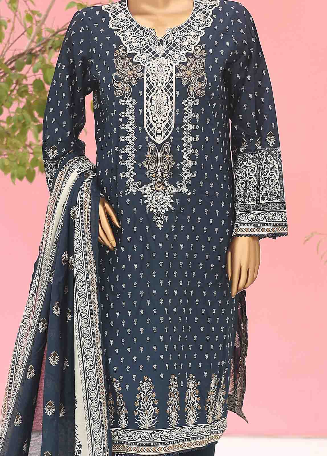 Bin Saeed Fabric - SEMB-041- 3 Piece Cotton Embroidered Suit