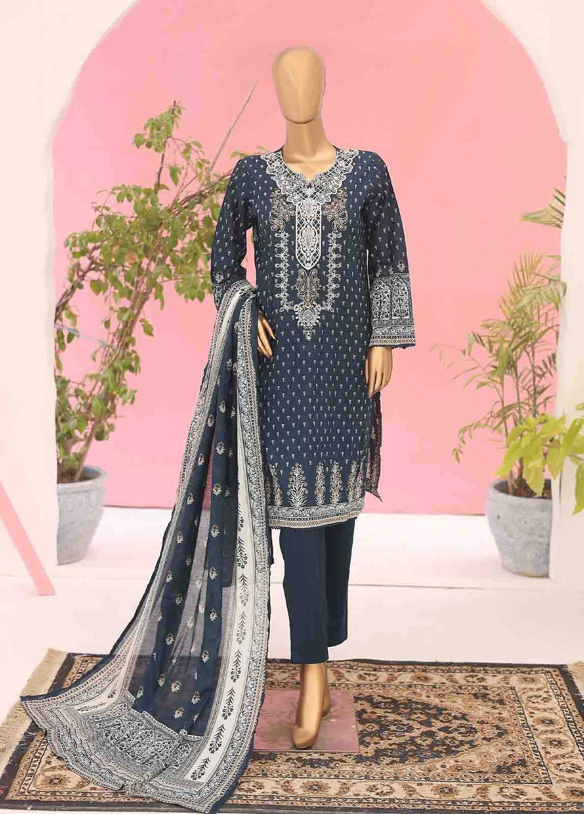 Bin Saeed Fabric - SEMB-041- 3 Piece Cotton Embroidered Suit