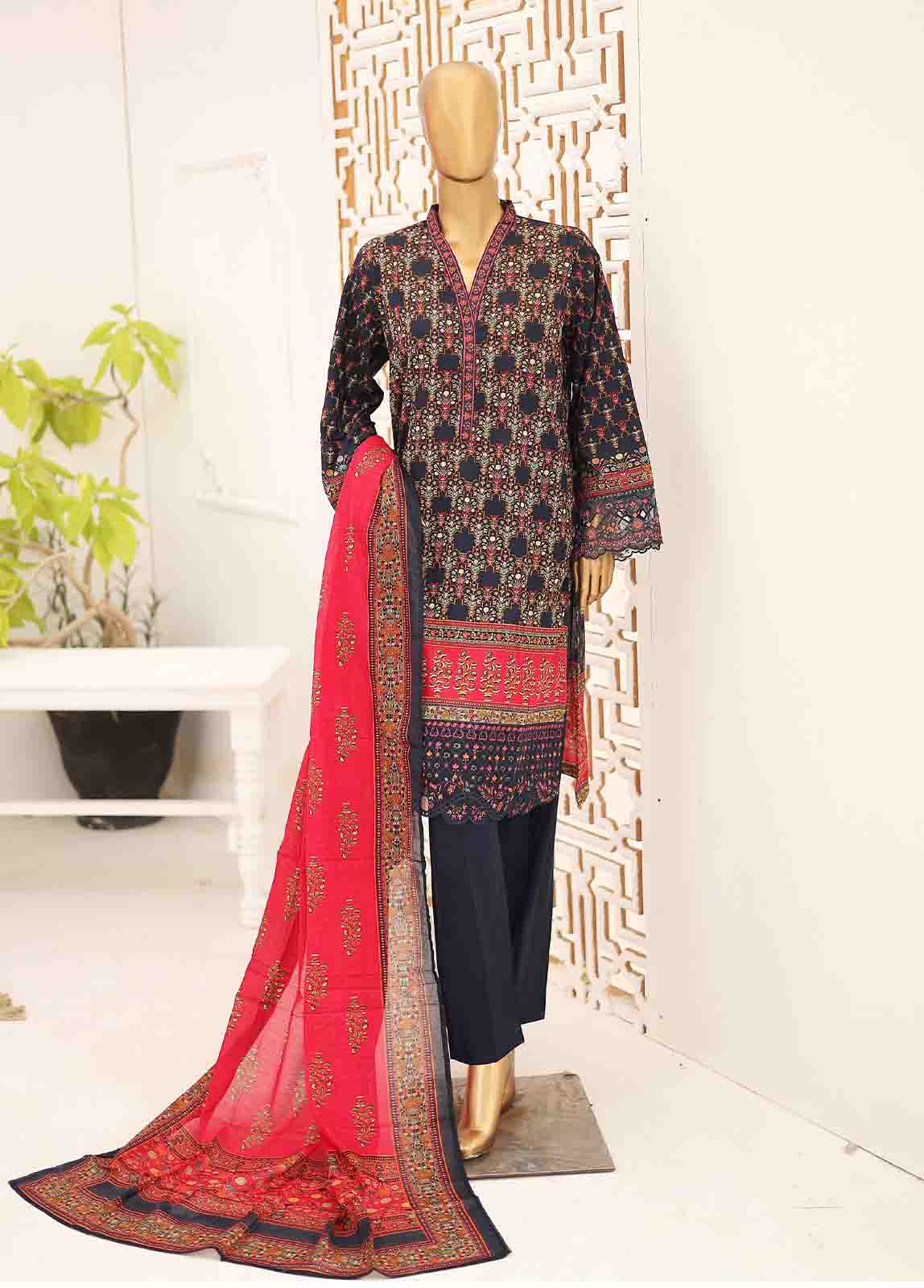 Bin Saeed Fabric - SEMB-042- 3 Piece Cotton Embroidered Suit