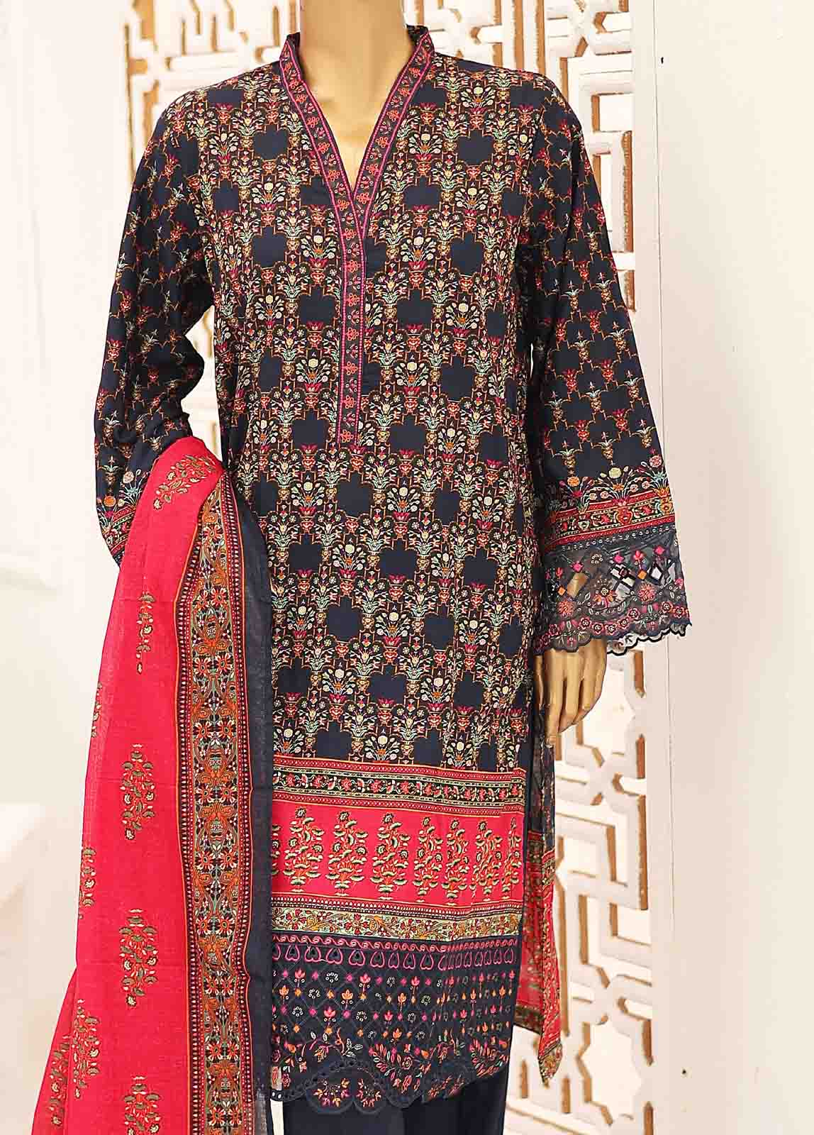 Bin Saeed Fabric - SEMB-042- 3 Piece Cotton Embroidered Suit