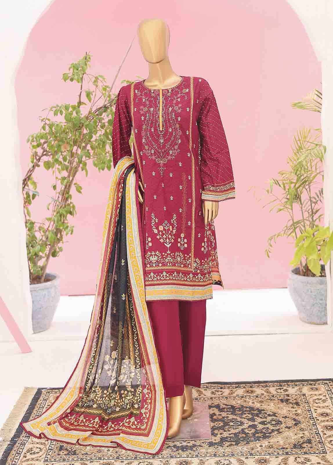 Bin Saeed Fabric - SEMB-045- 3 Piece Cotton Embroidered Suit