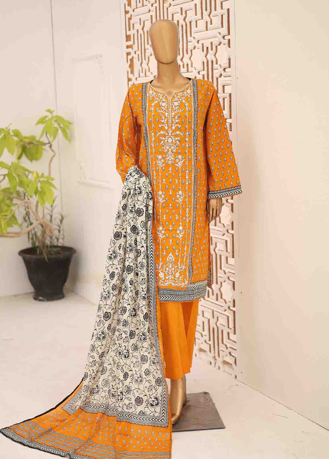 Bin Saeed Fabric - SEMB-047- 3 Piece Cotton Embroidered Suit