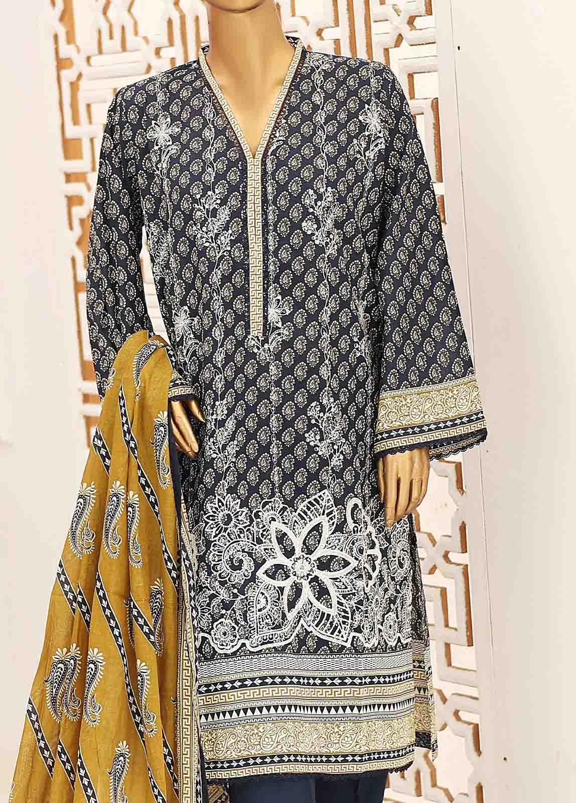 Bin Saeed Fabric - SEMB-049-3 Piece Cotton Embroidered Suit
