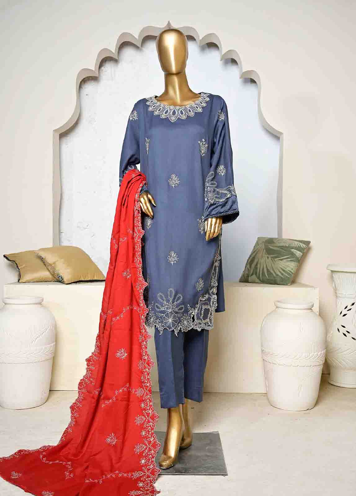 Bin Saeed Fabric - SFB-004-3 Piece Linen Embroidered collection