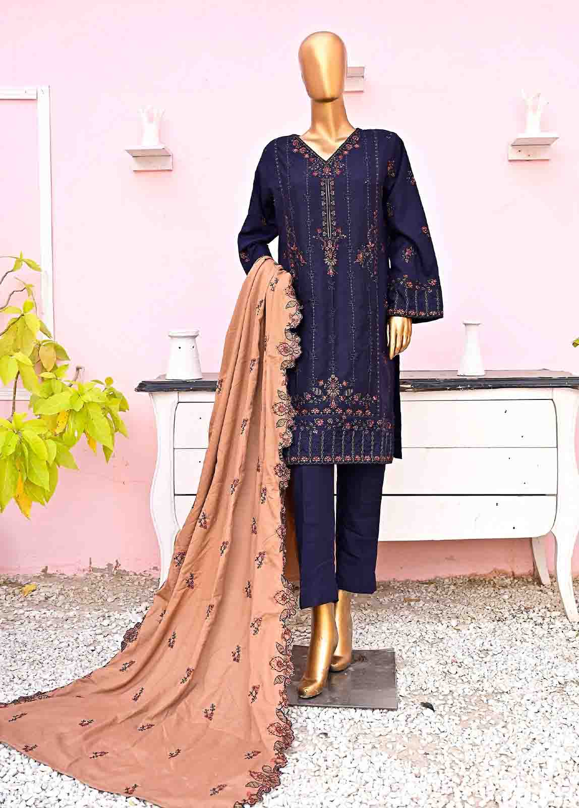 Bin Saeed Fabric - SFB-006-3 Piece Linen Embroidered collection