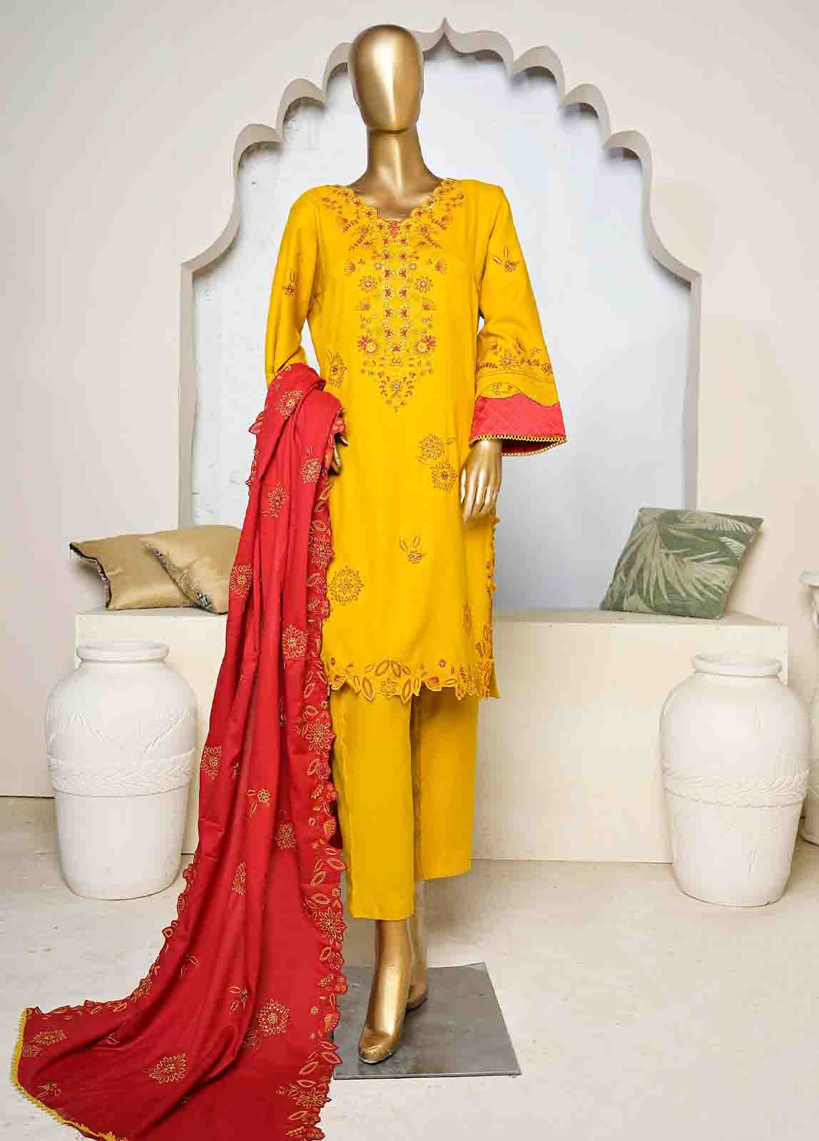 Bin Saeed Fabric - SFB-008-3 Piece Linen Embroidered collection