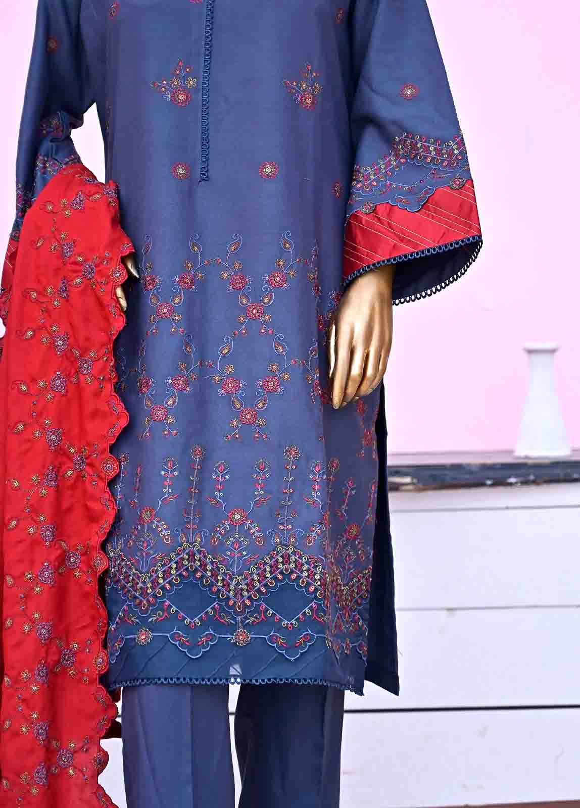 Bin Saeed Fabric - SFB-014-3 Piece Linen Embroidered collection
