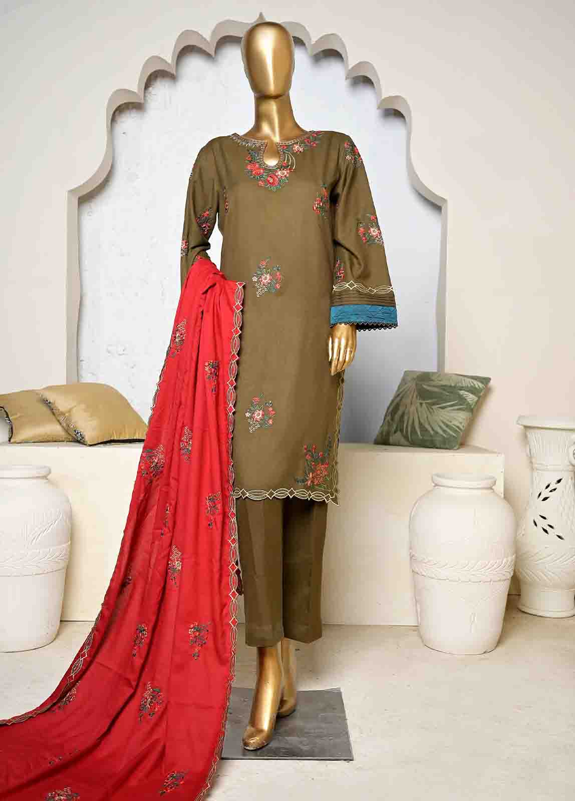 Bin Saeed Fabric - SFB-022-3 Piece Linen Embroidered collection