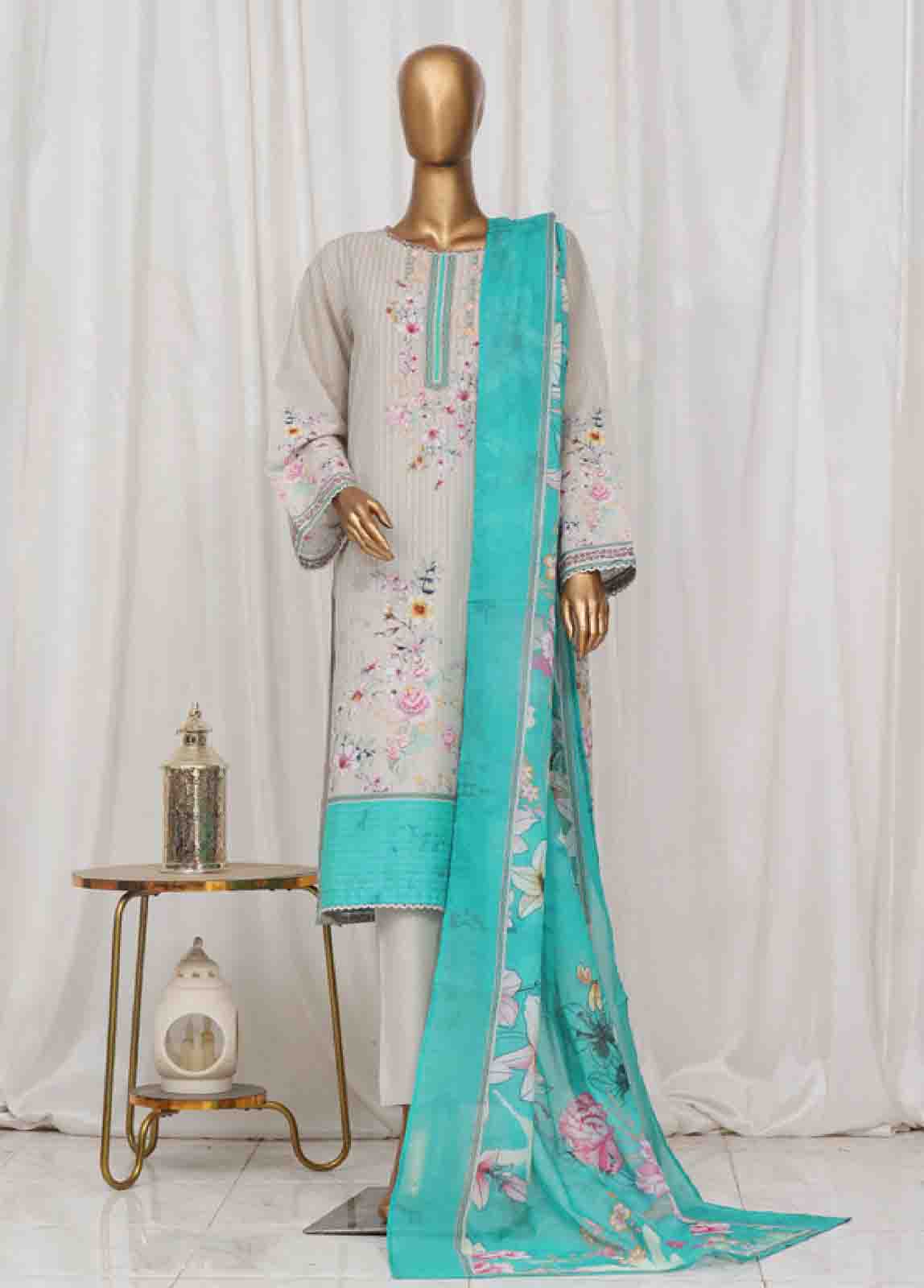 Bin Saeed Fabric - SM-001- 3 Piece Printed Stitched Suit
