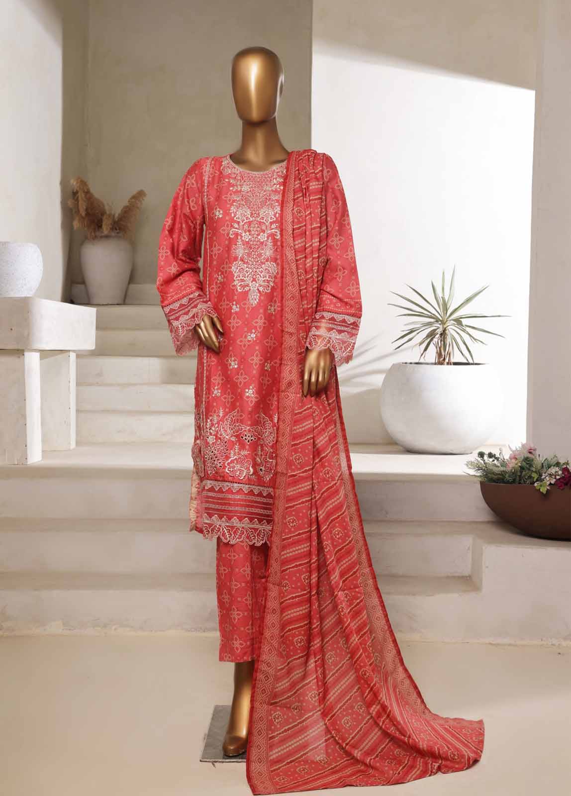 Bin Saeed Fabric - SM-0107-EMBC-3 Piece Chikankari Stitched Suit