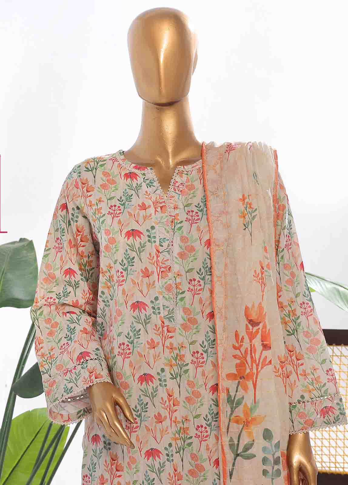 Bin Saeed Fabric - SM-0107- 3 Piece Printed Stitched Suit