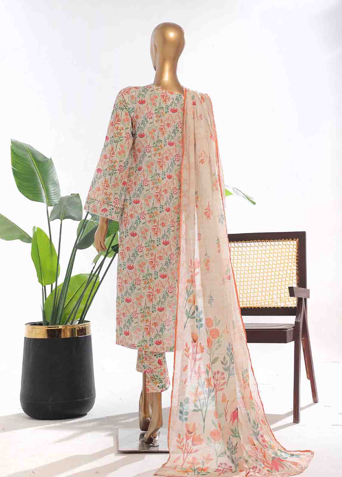Bin Saeed Fabric - SM-0107- 3 Piece Printed Stitched Suit