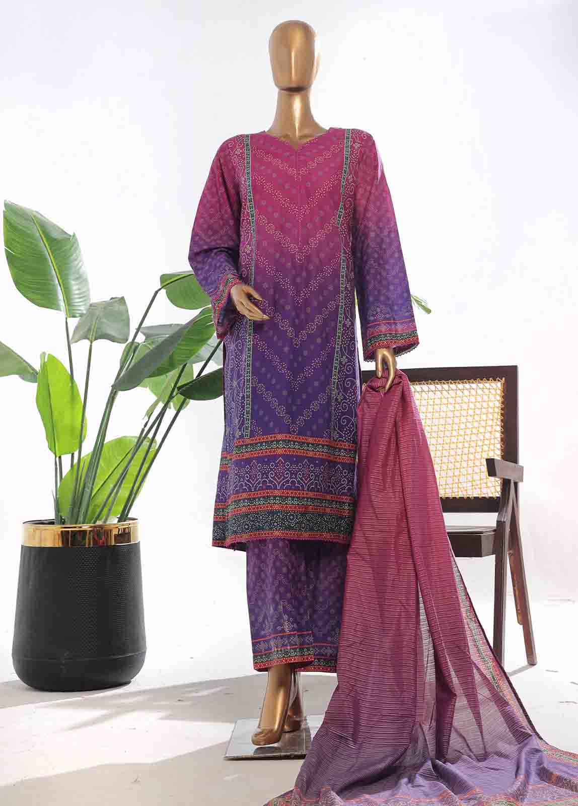 Bin Saeed Fabric - SM-0121- 3 Piece Printed Stitched Suit