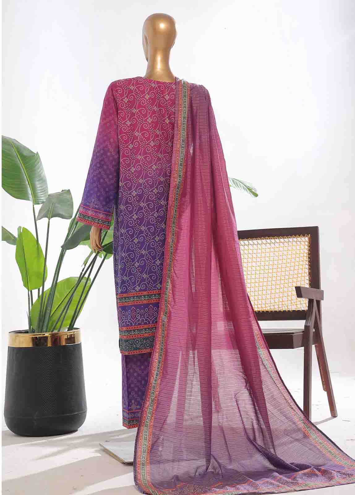 Bin Saeed Fabric - SM-0121- 3 Piece Printed Stitched Suit