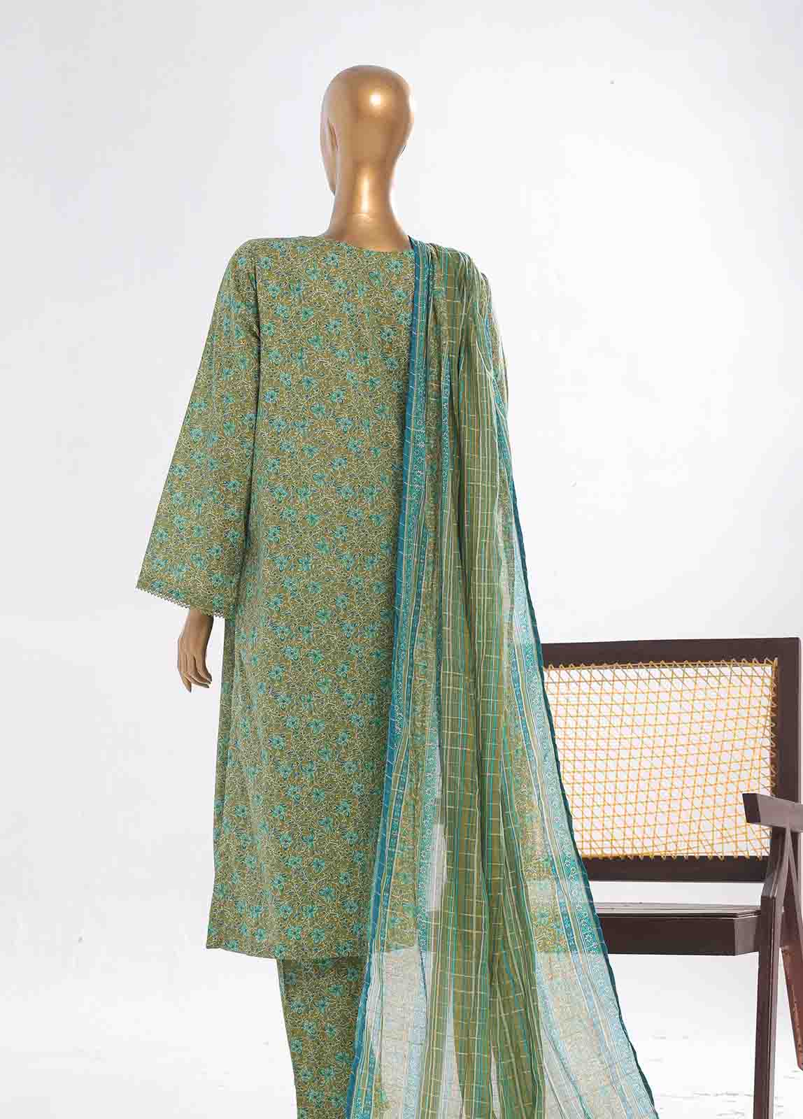 Bin Saeed Fabric - SM-0136- 3 Piece Printed Stitched Suit