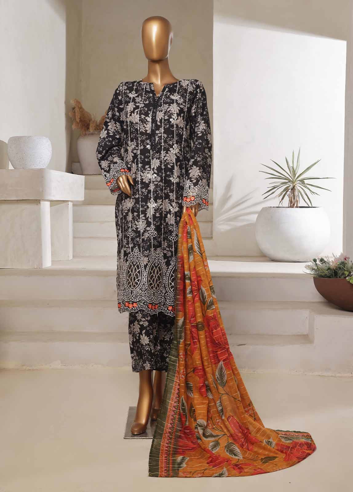 Bin Saeed Fabric - SM-0137-EMBC-3 Piece Chikankari Stitched Suit