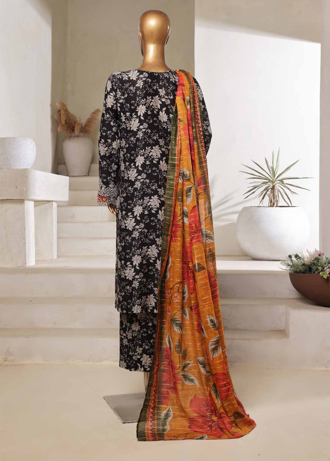 Bin Saeed Fabric - SM-0137-EMBC-3 Piece Chikankari Stitched Suit