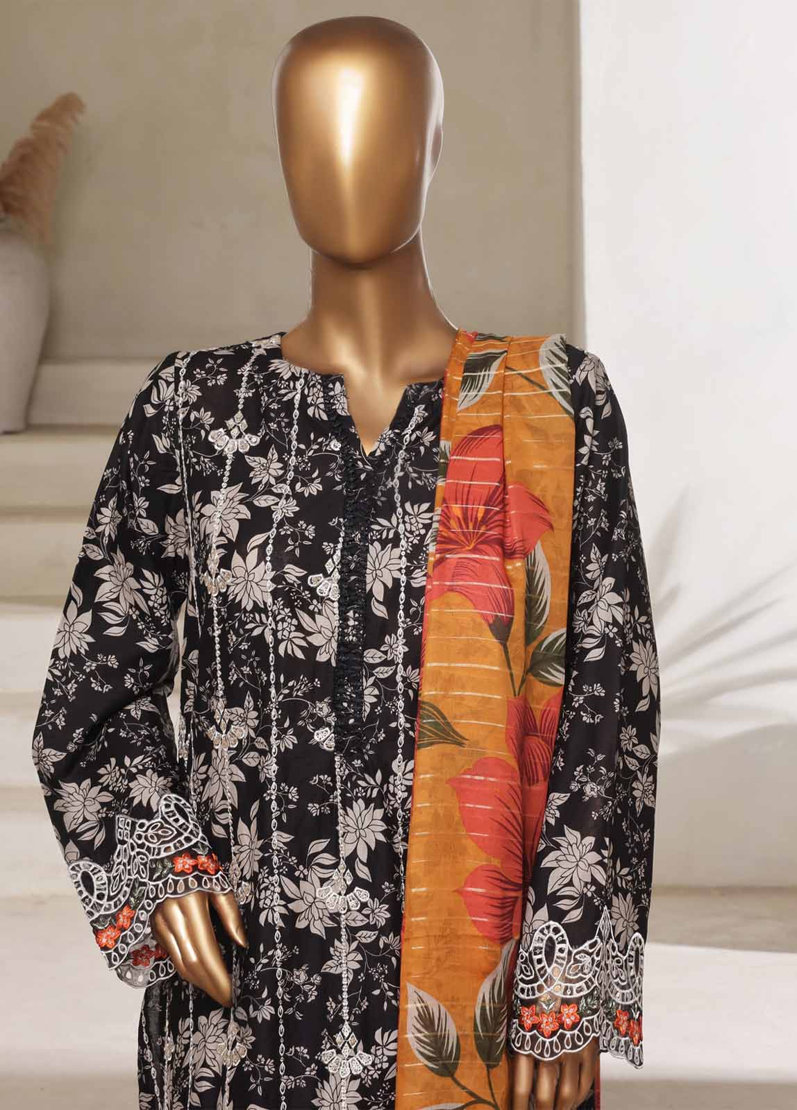 Bin Saeed Fabric - SM-0137-EMBC-3 Piece Chikankari Stitched Suit