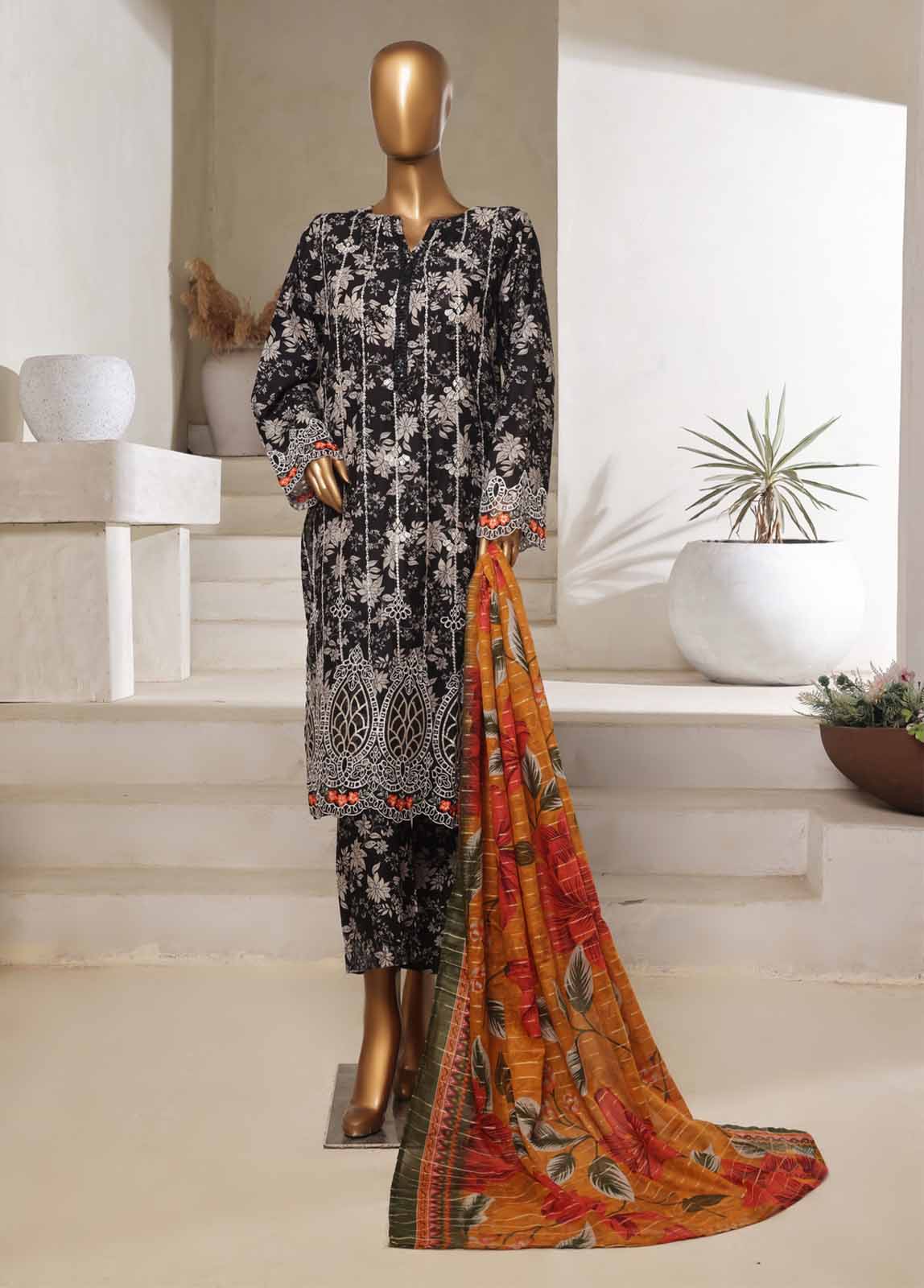 Bin Saeed Fabric - SM-0137-EMBC-3 Piece Chikankari Stitched Suit