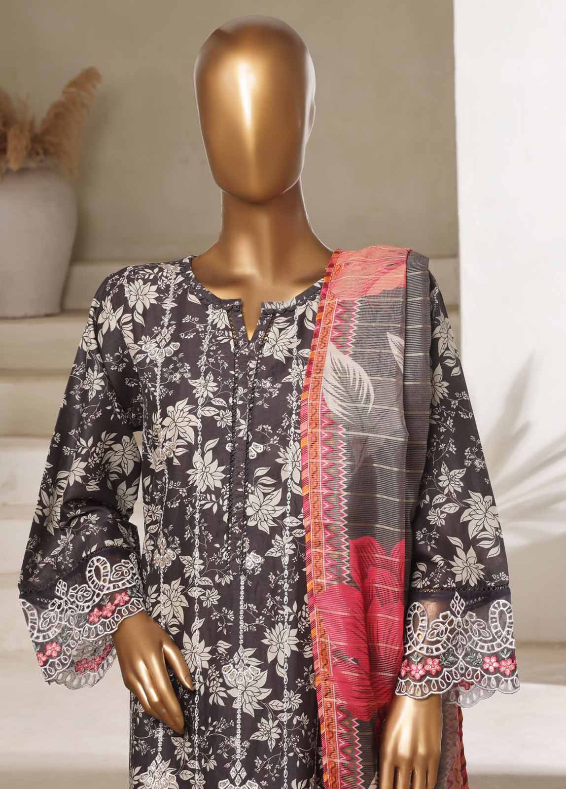 Bin Saeed Fabric - SM-0138-EMBC-3 Piece Chikankari Stitched Suit