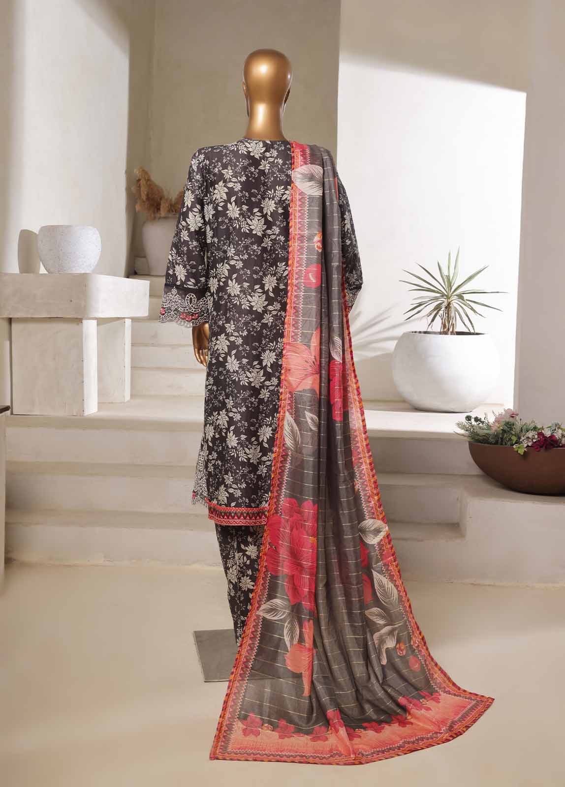 Bin Saeed Fabric - SM-0138-EMBC-3 Piece Chikankari Stitched Suit