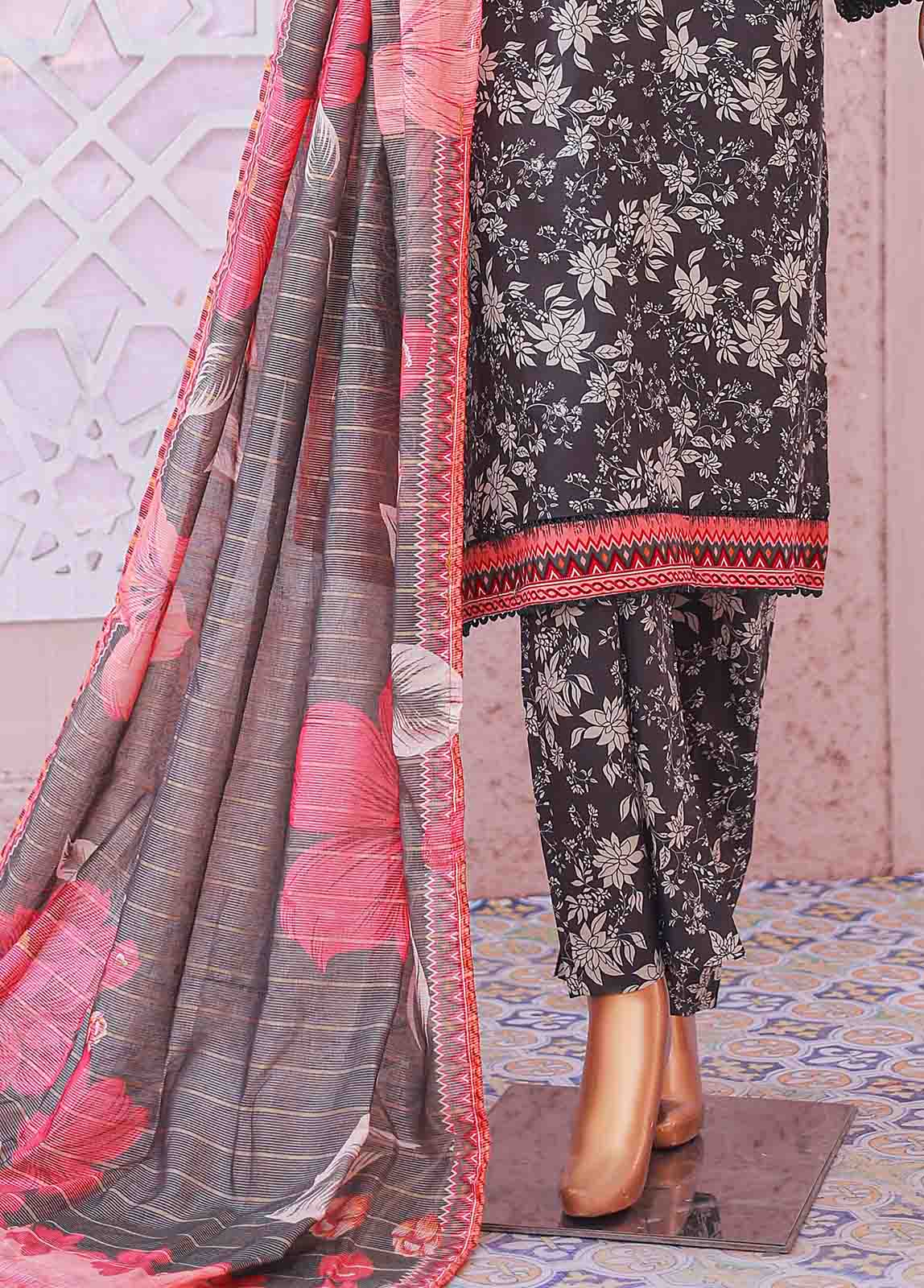Bin Saeed Fabric - SM-0138 R- 3 Piece Printed Stitched Suit